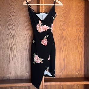 Almost Famous body loving asymmetrical spaghetti strap dress black Sz XS?